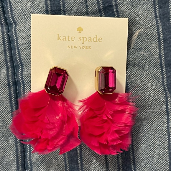 KATE SPADE pink feather earrings In Full Bloom jewel set gold pierced PINKMULTI - Picture 4 of 7